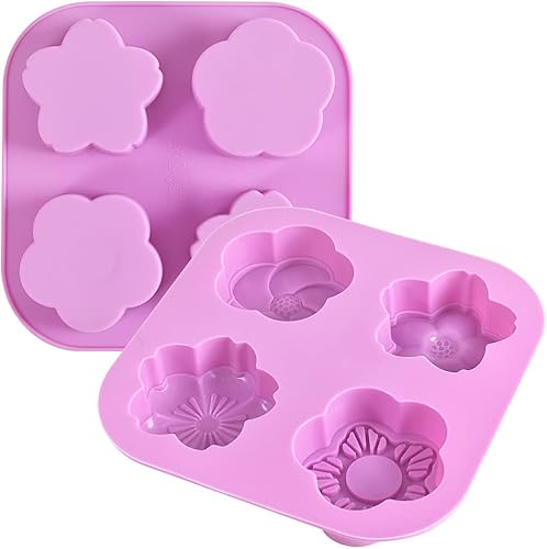 Newk Moldes de silicona con forma de flor, 2 paquetes de 4 cavidades antiadherentes de silicona de grado alimenticio para chocolates, dulces, jabón