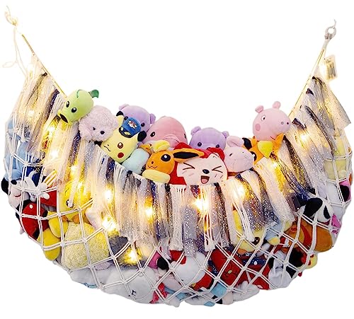 Image of Large Stuffed Animal Net or Hammock with Light Wall Hanging Organizer for Kid Room Toy Storage Net Bedroom Playroom Plush Toy Holder-Cream