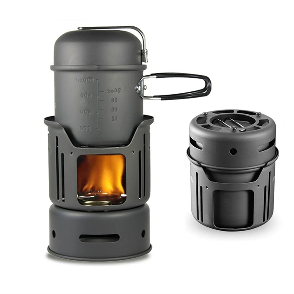 Marmite d'extérieur Portable 7 Pcs Ustensiles de Cuisine Réchaud - Réchaud de Camping Réchaud à Alcool Léger Sac à Dos pour Randonnée Pique-Nique