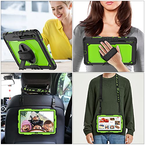 Image of SEYMAC Stock Case for Samsung Galaxy Tab S8 Plus 12.4 inch / S7 FE / S7 Plus 12.4 inch with Screen Protector, Pencil Holder, 360 Rotating Hand Strap & Stand, Drop-Proof, Green /Black