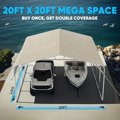 Image of ADVANCE OUTDOOR 2 Car Metal Carport, Heavy Duty 20x20 ft Garage Shelter with Pre-Drilled Holes, 30 PSF Snow Load, UV & Rust Resistant for Cars, Boats, Equipment