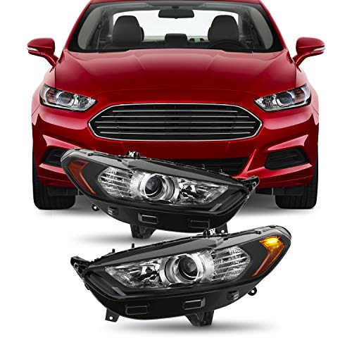 AKKON - Fits 2013 2014 2015 2016 Ford Fusion [Halogen Type] Projector Black Headlights Pair Driver Left + Passenger Right
