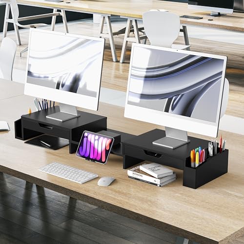 Support double écran avec tiroirs coulissants pour optimiser l'espace - 8