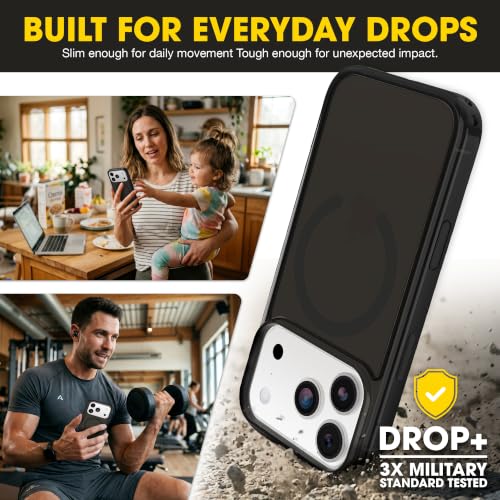 Image of OtterBox iPhone 17 Pro - Symmetry Series Slim MagSafe Case - Black Mist | 3X Military Drop Protection - Slim Pocket-Friendly - Raised Edges - Anchor Points - Camera Control - Non-Retail Packaging