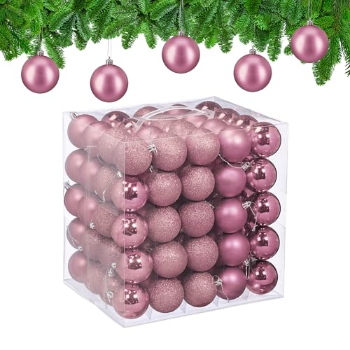 Relaxdays Bolas Árbol Navidad, Set de 100, Plástico, Brillantes y Mates, 6 cm Ø, Adornos Navideños Redondos, Rosa