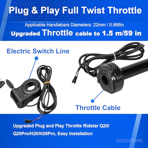 Image of Full Twist Throttle for Ridstar Q20, Surron Throttle with Ignition Switch, Ebike Throttle Grips Cable Kit Compatible with Ridstar Q20 Electric Dirt Bike
