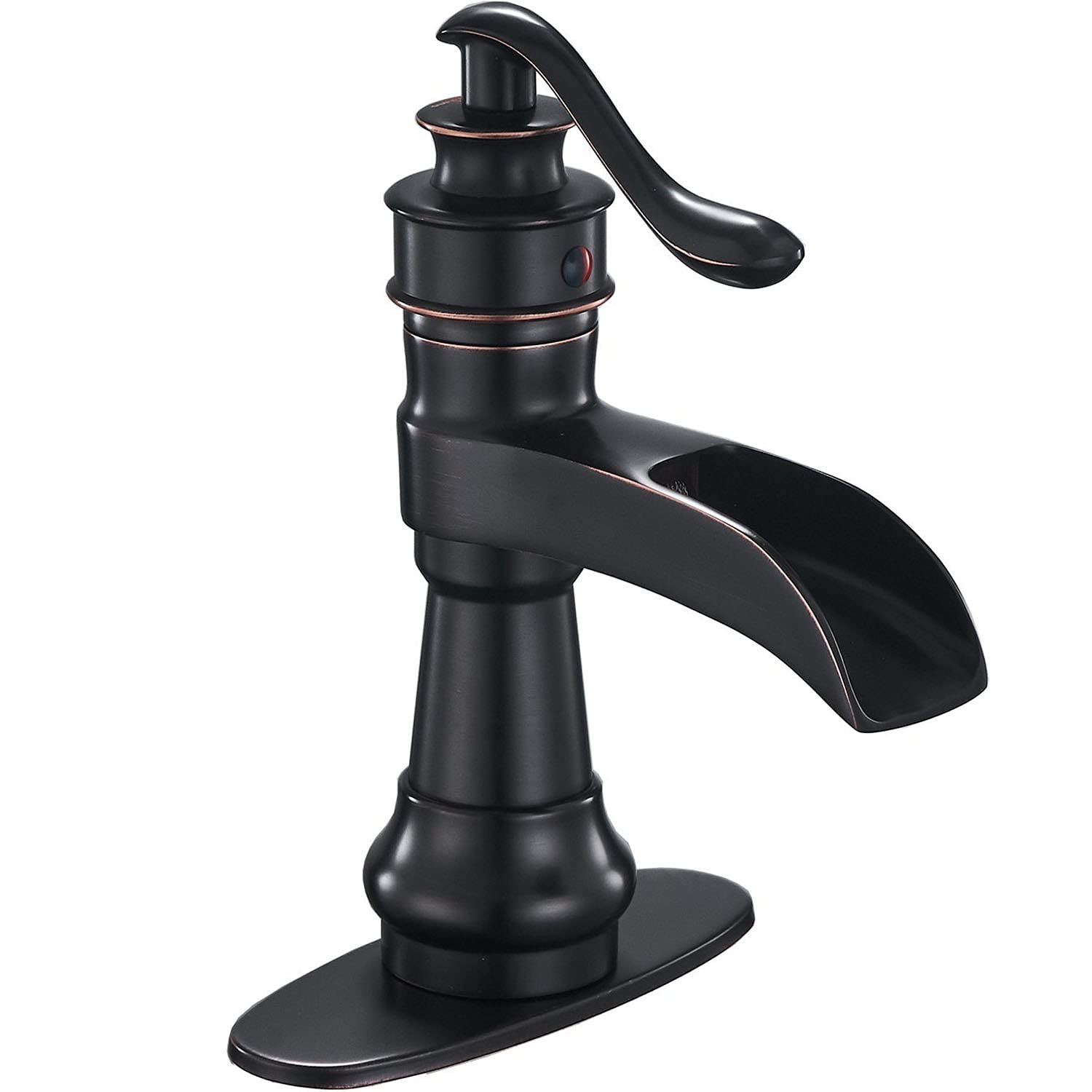 Oil Rubbed Bronze Bathroom Faucets Waterfall Farmhouse Bath Sink Faucets Single Handle Single Hole Deck Mount Mixer Tap Commercial Lavatory with Supply Lines Hose