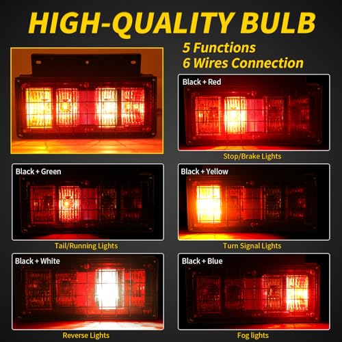 Image of 2 Pack Truck Tail Lights Kit with Iron Net Protection, Super Bright Waterproof Brake Turn Signal Reverse Fog Lights for Trailer, RV, Boat & Camper 12 /24V Halogen With Bulbs