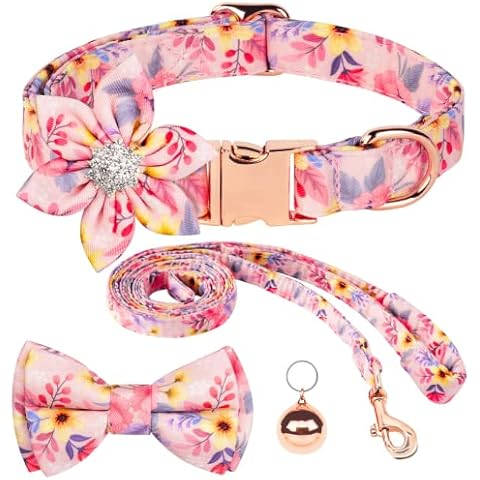 AUAUY Adjustable Floral Dog Collar and Leash Set Cover