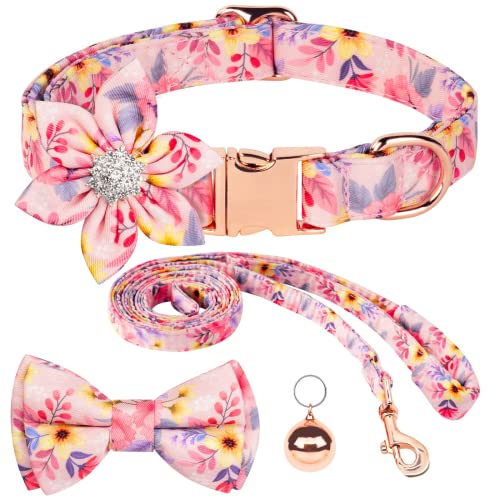 AUAUY Collare Floreale con Papillon e Guinzaglio S