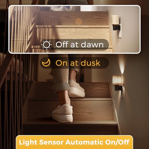 Image of L LOHAS LED Night Lights Plug into Wall,Linen Fabric Cylinder Decor Night Light, Dusk to Dawn Sensor Vintage Nightlight, 5000K Daylight 0-100LM Dimmable, for Bedroom Living Room Hallway