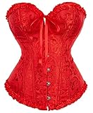 Alivila.Y Fashion Womens Plus Size Brocade Prints Steel Boned Corset Bustier 2615-Red-5XL
