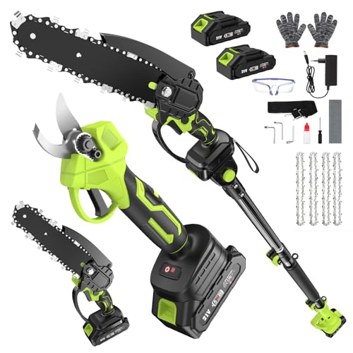 Hochentaster Akku Astschere mit Teleskopstiel 6 Zoll Mini Kettensäge 30mm Elektrische Astschere...