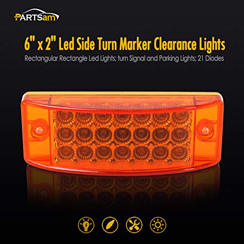 Partsam 2Pcs 6" Rectangle Amber 21Led Marker Light Turn Signal 6X2 Rectangular Clearance Lights For Trailer Truck Rv Camper Motorhome Golf Cart #TOP1