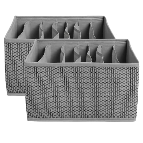 Image of 7 Grid Wardrobe Closet Organizer For Clothes Almirah Drawer Storage Organiser Foldable and Stackable Jeans, Sweater, Dresses, T-Shirts Organizer Box (Pack of 2 (gray printed)