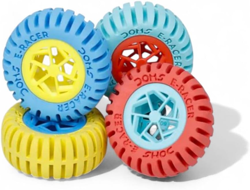 Grow AVADH E-Racer Tyre Shaped Erasers, 2 inch Multicolour Rubber, Pack of 4, Novelty School Stationery