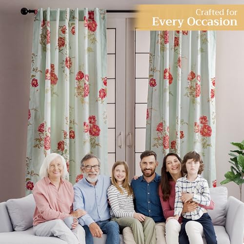 Image of Maison d' Hermine Curtains for Living Room 100% Cotton 50 inchx124 inch (Pack of 1) | 124 inches long Light Filtering Curtains for Windows Bedroom with Rod and Loop Pockets - Villette - Aqua