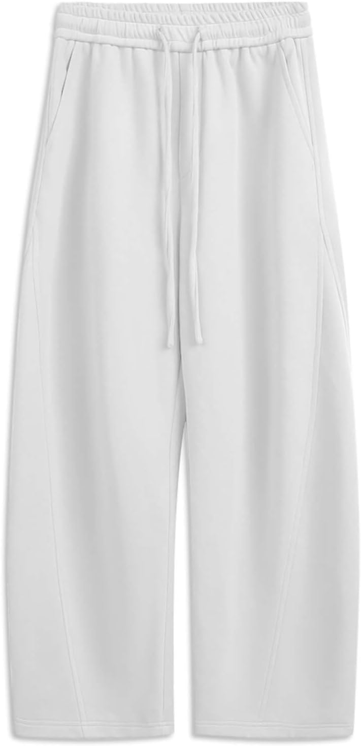 Womens Barrel Sweatpants Fleece Lined Wide Leg Sweat Pants Cotton Elastic Waisted Trousers with Pockets - Image 5