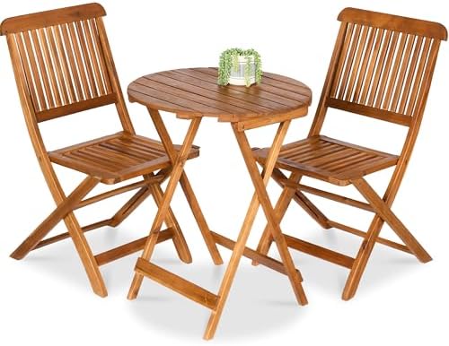 Best Choice Products 3-Piece Acacia Wood Bistro Set, Folding Pati...