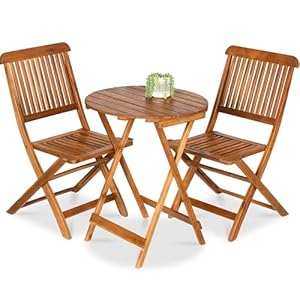 Best Choice Products 3-Piece Acacia Wood Bistro Set, Folding Patio Furniture for Backyard, Balcony, Deck w/ 2 Chairs, Round Coffee Table, Teak Finish – Natural
