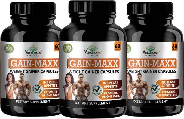 Vedamaxx Gain-Maxx Weight Gainer Capsules, 60 Count, Natural Dietary Supplement with Withania Somnifera and Mucuna Pruriens