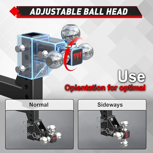 Image of TYT Adjustable Tri-Ball Trailer Hitch for 2 inch Receiver, 5 inch Drop /Rise, Triple Balls (1-7 /8 inch, 2 inch, 2-5 /16 inch), 10,000 lbs GTW, 1,000 lbs TW, Includes Hitch Pin Lock & Tri Pins