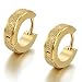 Flongo Men's Classic Stainless Steel Gold Matte Hoop Huggie Stud Earrings, Polished Finish Edge Hoop Huggy Earrings for Men Women, Christmas Valentine Gift Hinged Hoop Earrings