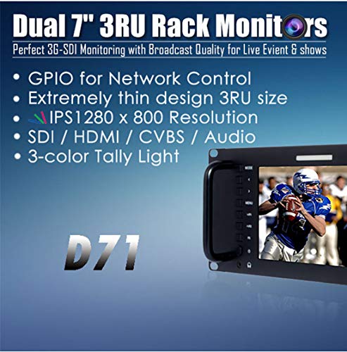 Image of FEELWORLD D71 Plus 3RU Dual 7 inch 3G SDI Broadcast Rack Mount Monitor 1920x1200 HD LCD IPS Screen with 3 Color Tally Light HDMI AV Input Output