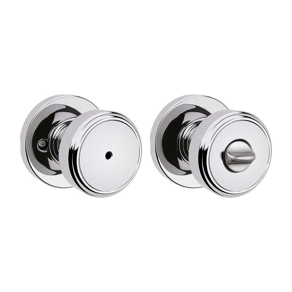 Kwikset Polished Chrome Maven Interior Privacy Door Knob With Lock, Round Door Handle For Bathroom And Bedroom, Keyless Turn Lock Doorknob, With Microban Protection