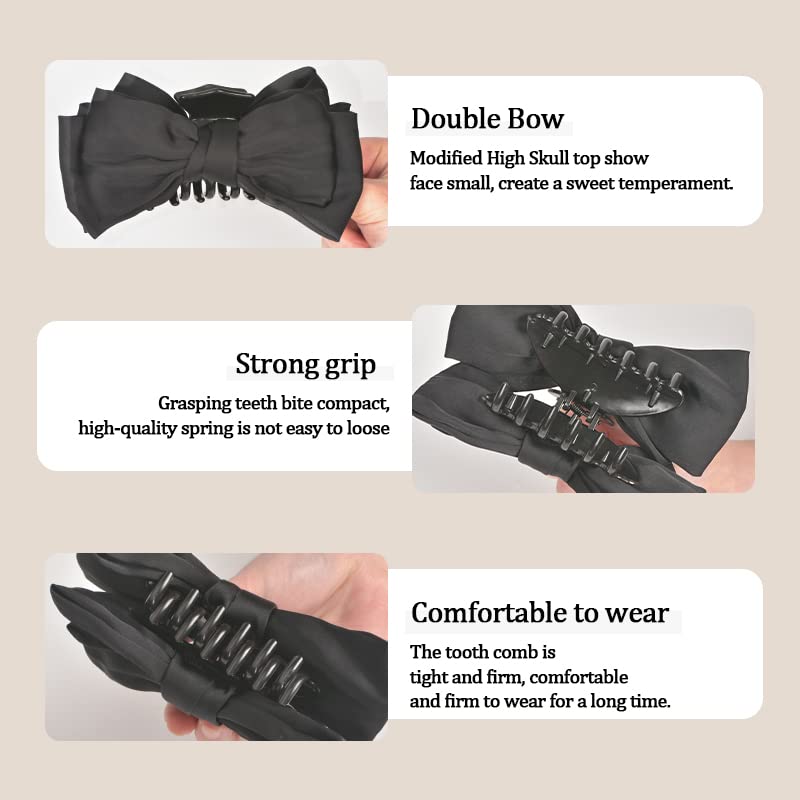 Miniatura 5 de Pinzas grandes de satén para el cabello, lazos negros para mujer, pinzas de garra grandes para cabello grueso y largo, accesorios para el cabello,