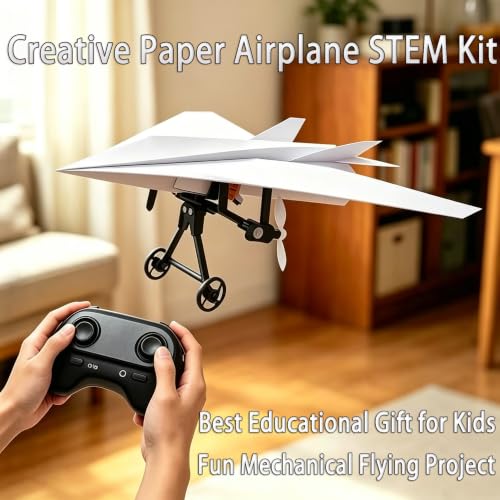 Image of CRILEAL 2 PCS DIY RC Paper Airplane Kit with Gyro Stabilizer, Electric Remote Control Plane, Foldable Fixed Wing Aircraft, Lightweight Easy-to-Fly STEM Toy for Kids, Teens and Adults