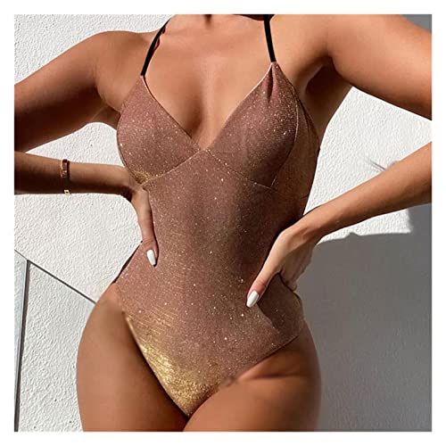 Xwwdp One-Piece Swimsuit Women V-Neck Backless Patchwork Girl Beach Adjustable Suits Swimwear (Color : A, Size : L Code) #TOP13