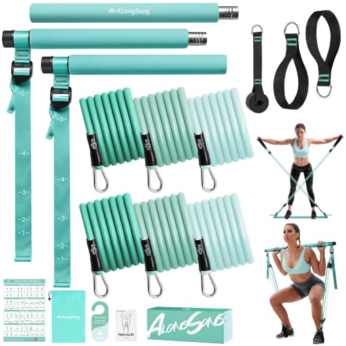 Image of Upgraded Pilates Bar Kit with Resistance Bands Natural Latex for Women & Men, Heavy-Duty Stainless Steel Multifunctional Yoga Pilates Stick for Home Gym Exercise Fitness Equipment Full-Body Workouts