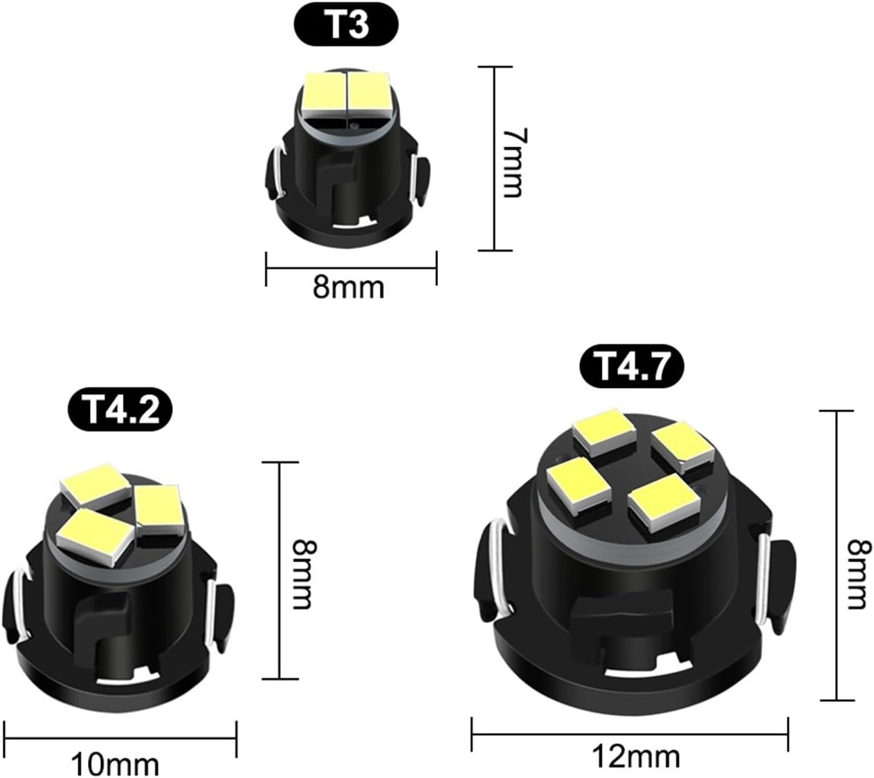 10pcs Canbus T3 LED T4.2 T4.7 Led Bulb Car Interior Lights Indicator Wedge Dashboard Warming Auto Instrument Lamp DC 12V(T4.2,Green)