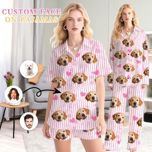 Personalized Pajamas Custom Pets Face Pajamas Sets for Women Men Matching Christmas Pajama Tops&Pants Valentines Day Gifts2