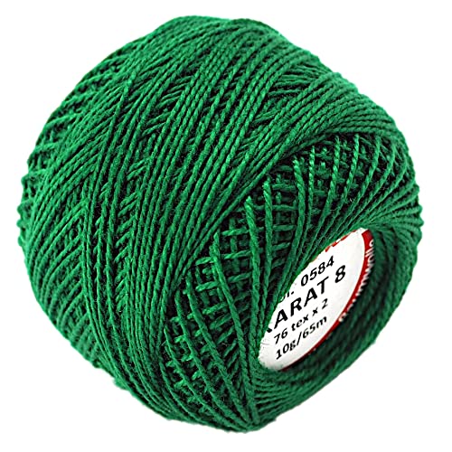 Cotton Crochet Embroidery Yarn 71yd/65m Quality Ball 0.35oz/10g Thread Floss Size 8 (Emerald 584)