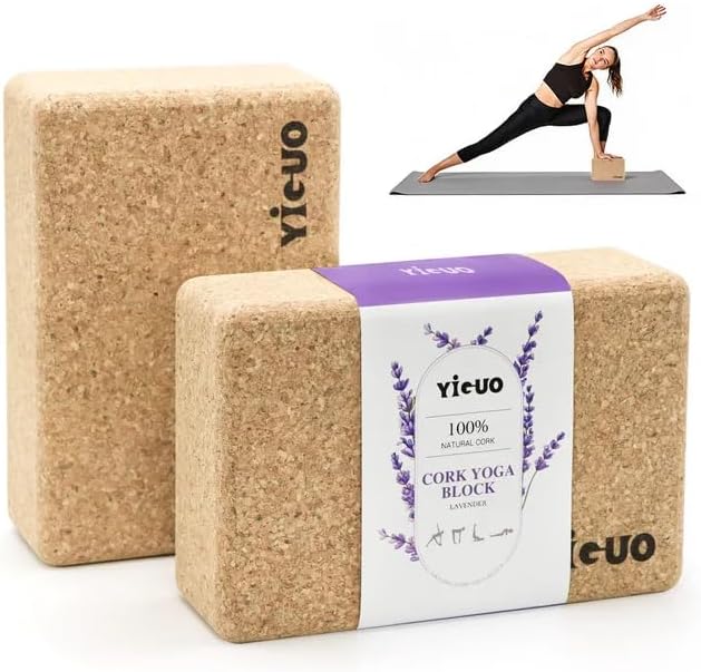2 Pack Cork Yoga Blocks | Natural Eco-Friendly High Density Non-Slip Yoga Blocks for Women & Men | 9x6x3 Inches for Yoga, Pilates, Stretching