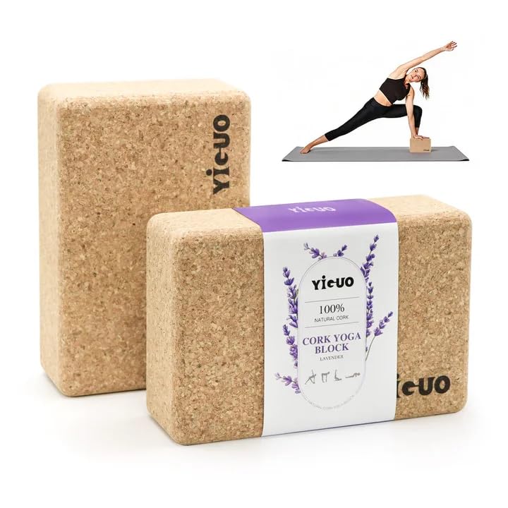 YIGUO Cork Yoga Blocks 2 Pack High Density Soft Non-Slip Yoga Blocks Eco-Friendly Yoga Accessories for Yoga Pilates Stretching Home Gym 9x6x3