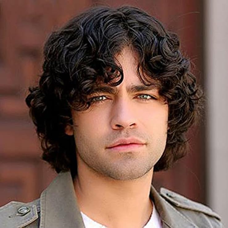 Swiking Mens Brown Curly Wig Short Fluffy Natural Synthetic Fiber Hair for Male Costume Daily Party Cosplay Halloween Use