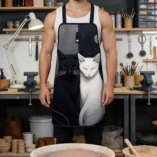 Delantal de trabajo con diseño de dos gatos para hombres y mujeres miniatura 4
