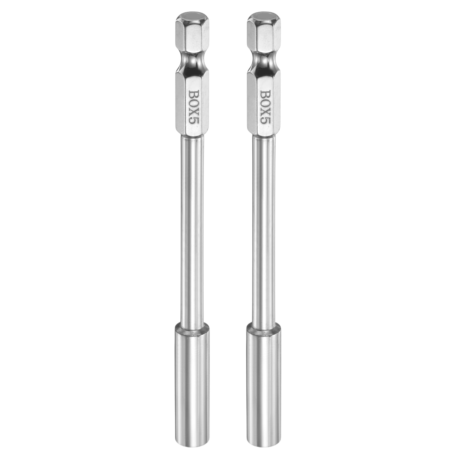 sourcing map 2pcs Nut Driver Drill Bit 5mm Metric Socket 1/4" Hex Shank 3.94" (100mm) Long 6-Point Socket Quick Change CR-V Steel Bolt Setters for Power Drill Driver