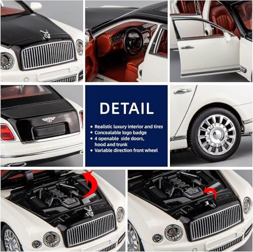Image of Exclusive Alloy Metal Pull Back Die-Cast Car Diecast Metal Pullback Toy Car with Openable 6 Doors,Light Music Boys Gifts Toys (Bently Mulsanne 1:24 - Black /Brown)