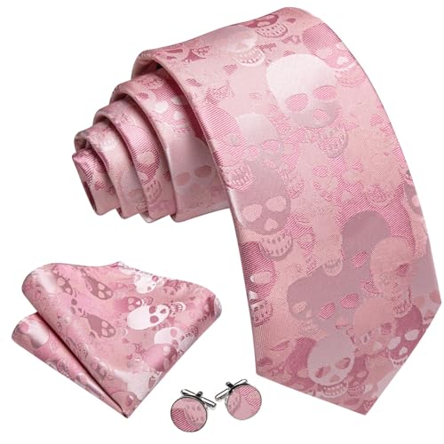 Image of Barry.Wang Man Tie Sets Skull Ties Animal Extra Long Necktie Silk Woven Handkerchief Cufflinks Festival Party Gift