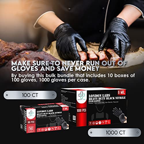London Labs Heavy Duty Black Nitrile Exam Gloves 6Mil Disposable Industrial Powder & Latex Free (1000, Large) #TOP4