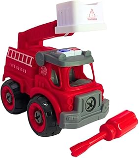 سيارة إطفاء فك و تركيب للأطفال مع رافعة متحركة – لعبة إنقاذ واقعية بعجلات متحركة، بلاستيك متين، مناسبة للأعمار 3 سنوات فأكثر – هدية مثالية للصغار عشاق الميكانو (رافعه جانبيه)