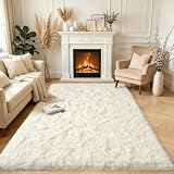 GthreeD Teppich Wohnzimmer, Flauschig Hochflor Weichen Waschbarer Teppich, Modern Shag Plüsch High Pile Carpet rutschfest Teppiche für Kinderzimmer, Schlafzimmer   Creme, 120x160cm