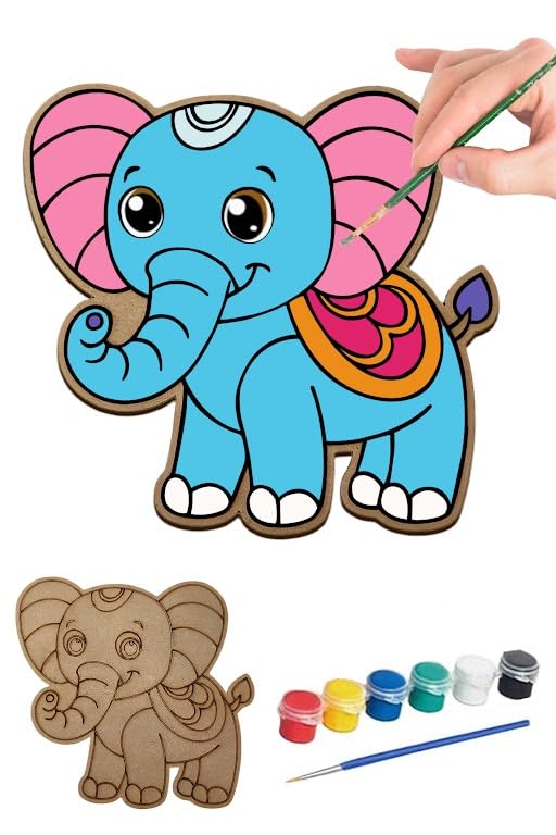 Image of Nyaara Combo of Wooden Elephant, Tiger, Giraffe and Lion Paint Kit, DIY Arts and Crafts for Kids | Color Painting Kit | Wooden Craft | Birthday Return Gift