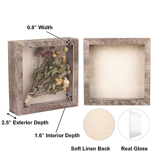 Image of Shadow Box Rustic Picture Frame 8x8 Natural Wood Display Case for Memorabilia, Awards, Medals, Photos - Barnwood