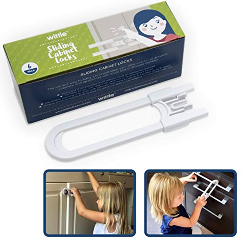 Wittle Child Safety Sliding Cabinet Lock - 6 Pk, White. Baby Proof Cabinet Knobs, Handles, Drawers.  - //coolthings.us