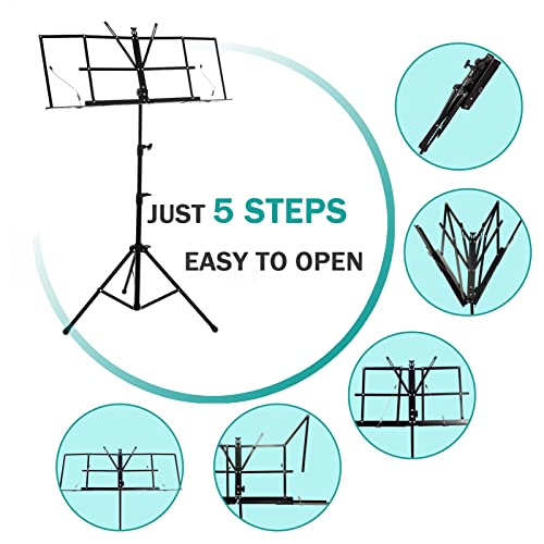 Feiqian Music Stand For Sheet Music Expandable Folding Music Stand With Carrying Bag 4 Pages Displayed Metal Material Adjustable Height, (F-Ms-04) #TOP4